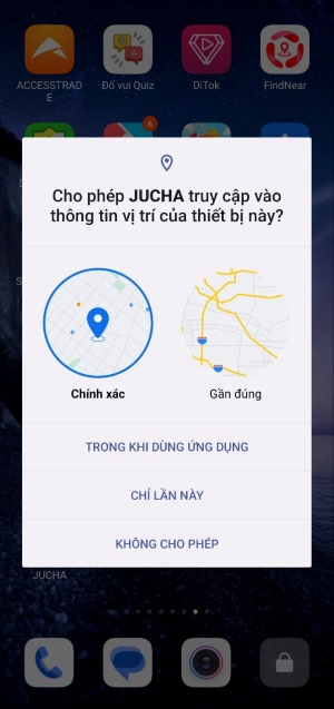 Cho phép app Jucha truy cập vào vị trí người dùng